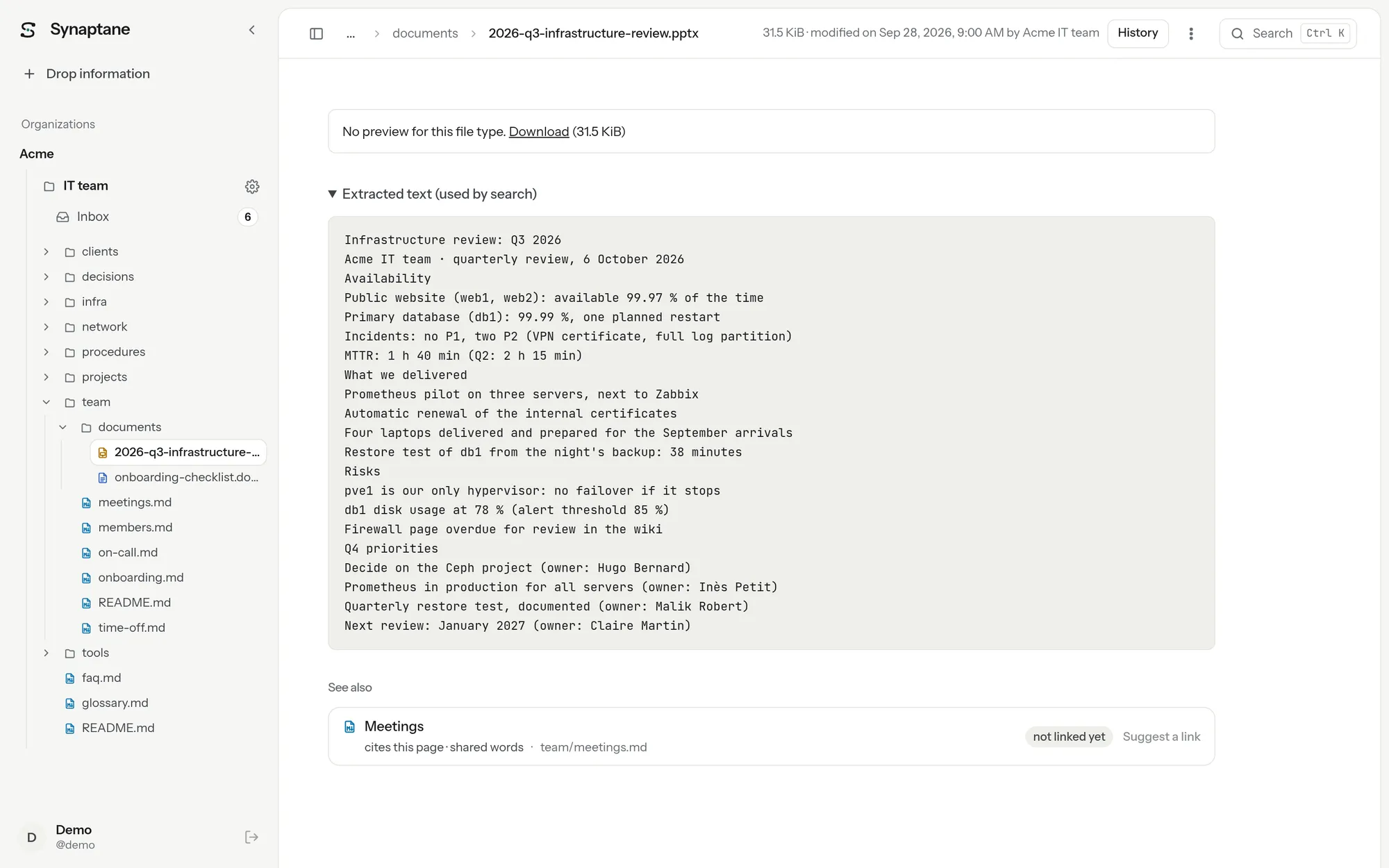 A PowerPoint file in the wiki: a download link and the text extracted from its slides
